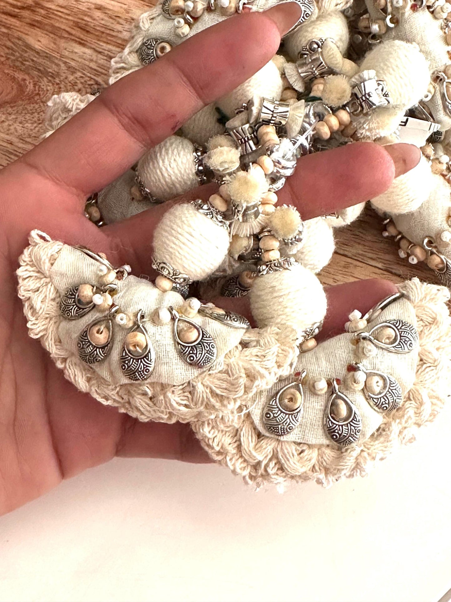 Handmade Boho Tassel with Wood Beads Metal Accent Rustic Macrame Tassel Wall Décor