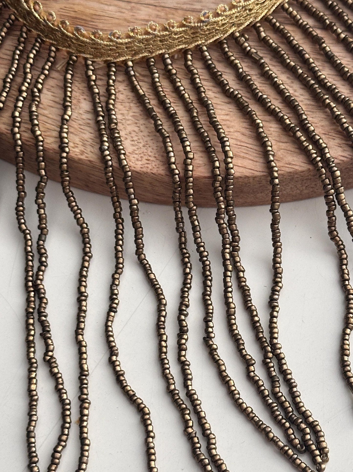 Beaded choker tassel trim antique bronze embellished fringe lace boho Handmade bead lace DIY