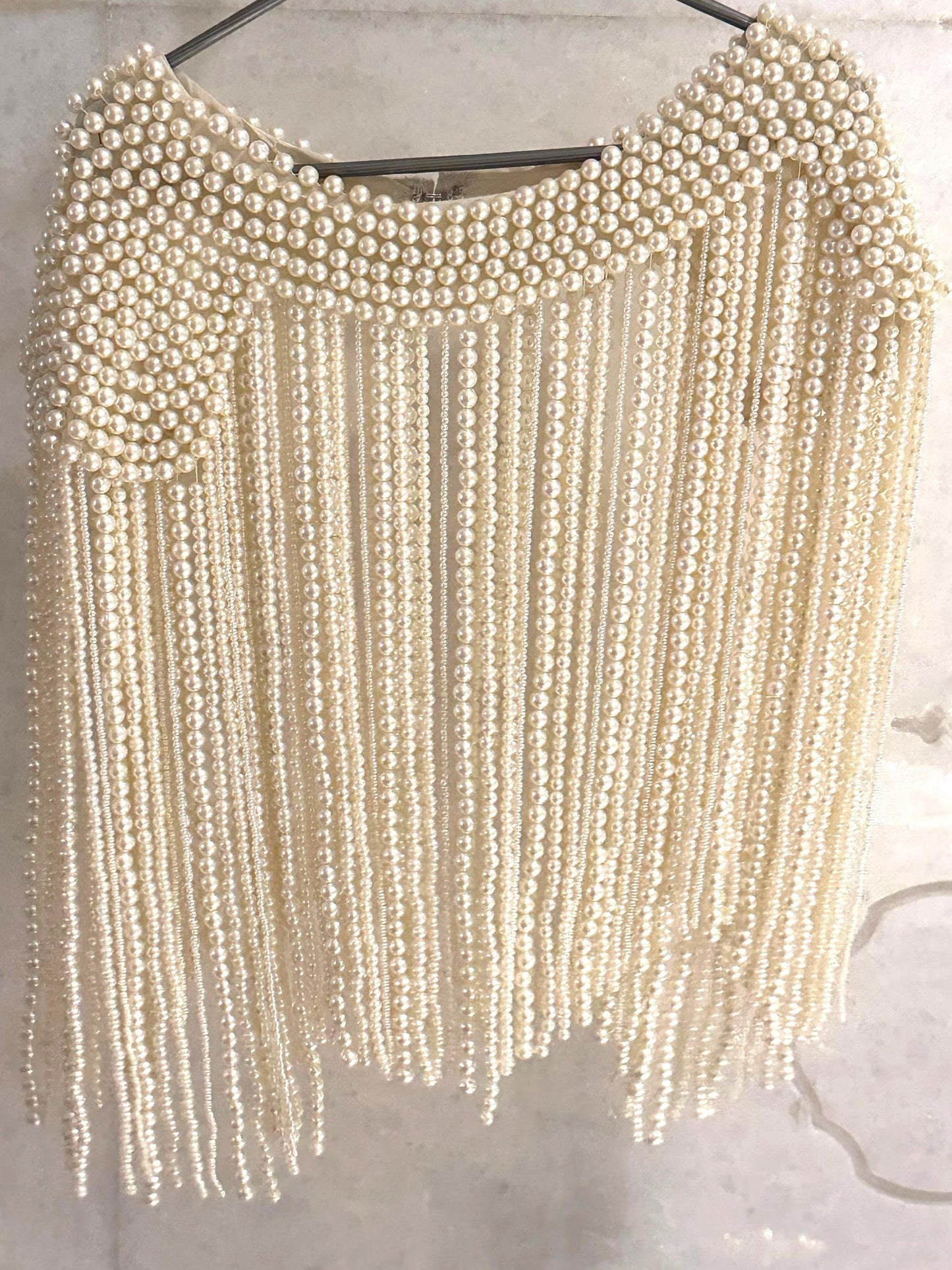 Handcrafted Pearl Bead Shoulder Jewelry Fringe Epulets Wedding Dress Coverup Shoulder Necklace