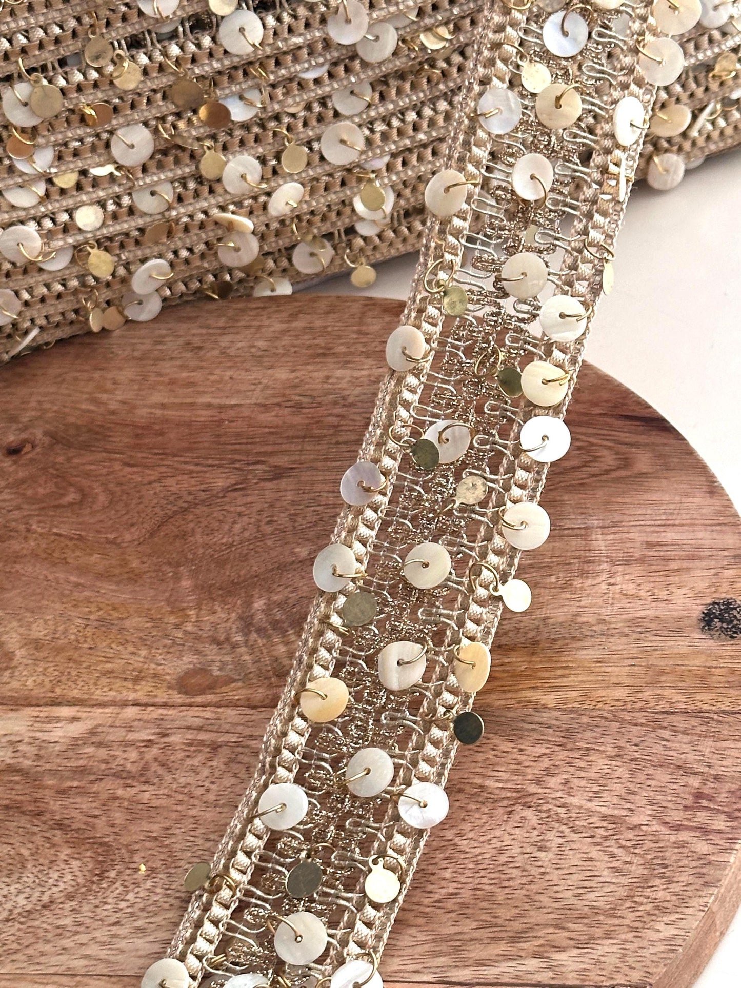 Gold Embroidery lace Handmade Pearl Metal Tassel Embellished Boho Trim for Jewelry Waist Belt
