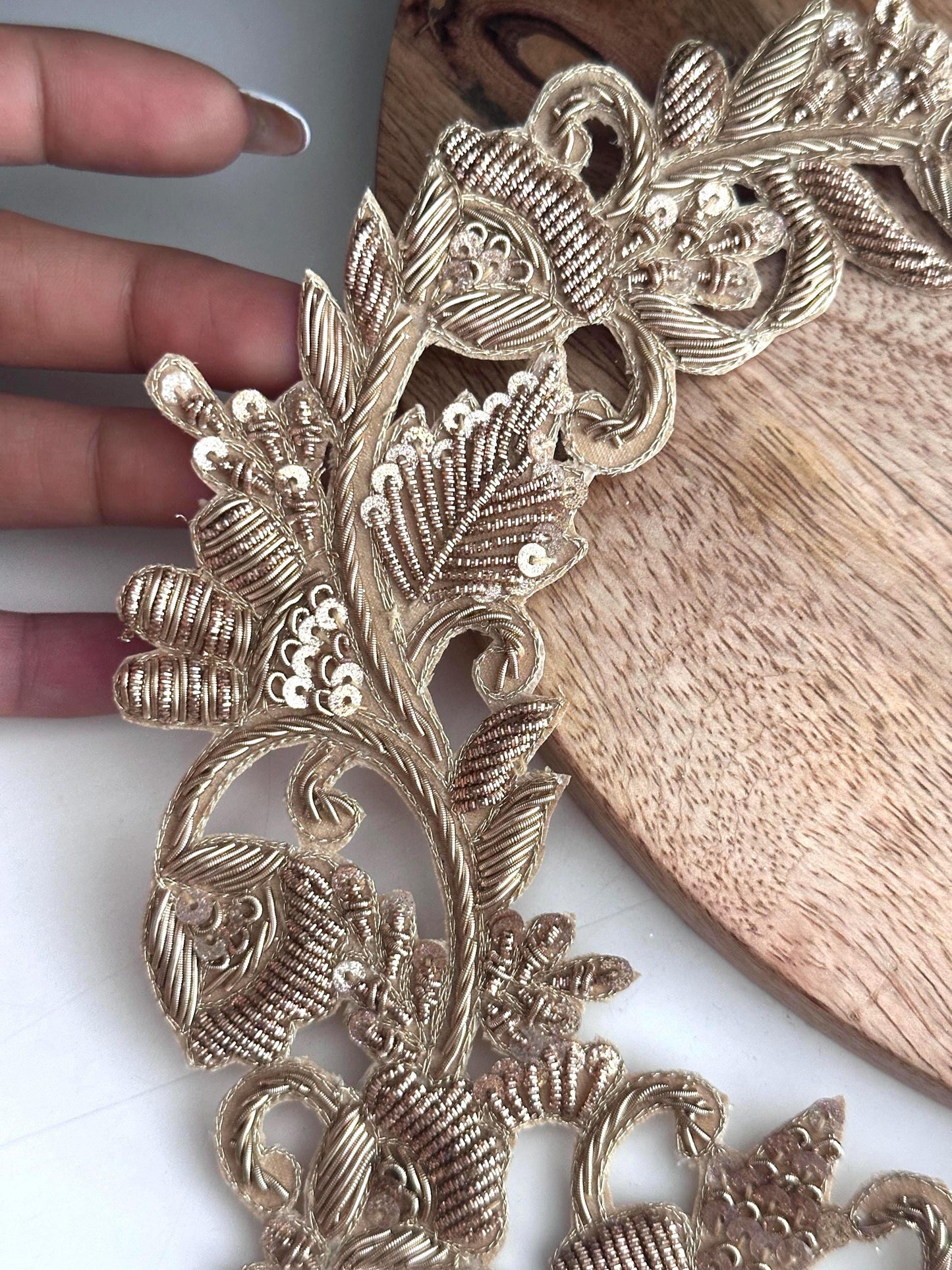 Hand Embroidered Zardozi Neck Patch Gold Applique for Necklines & Bridal Wear floral embroidery