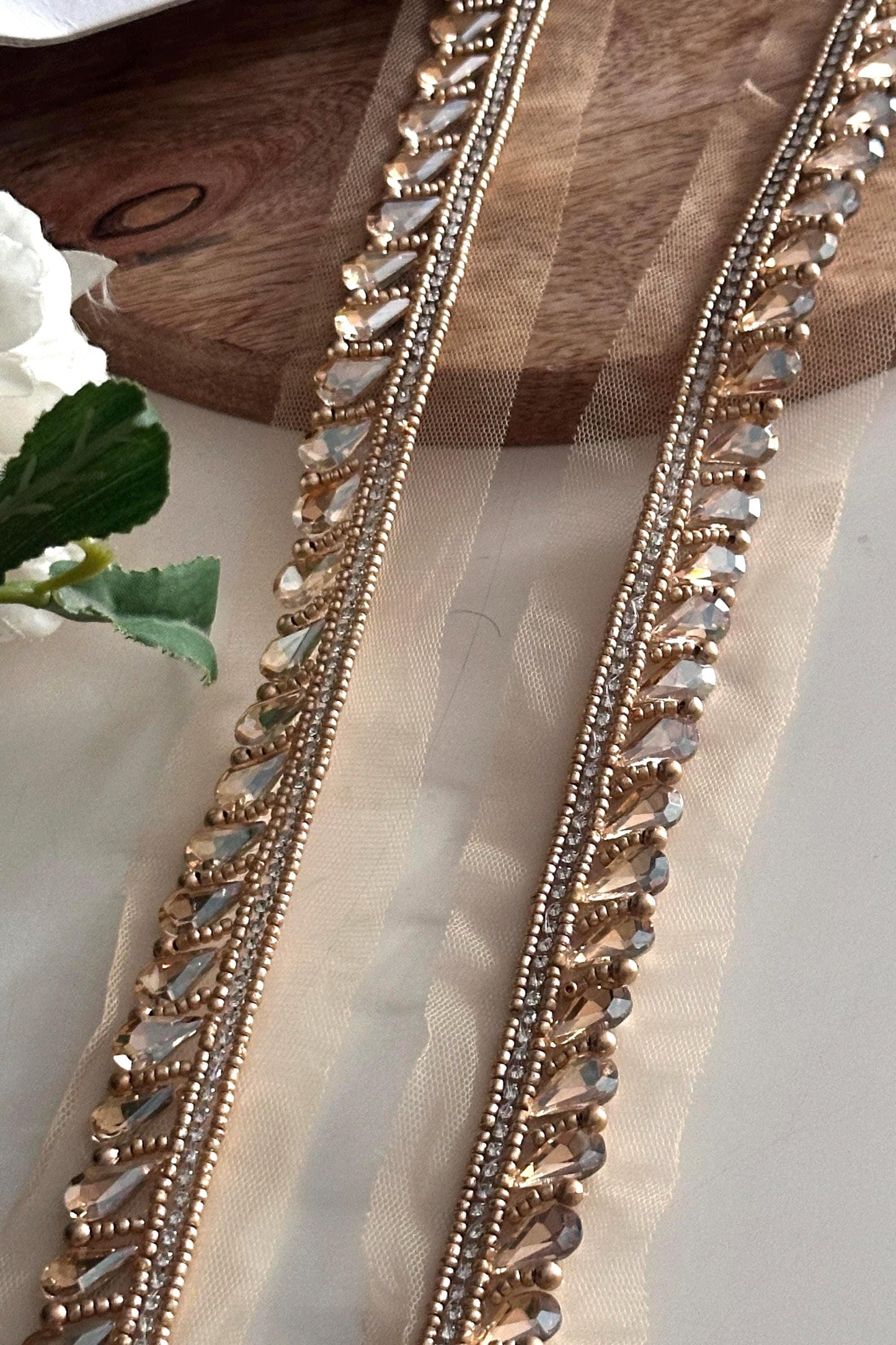 Crystal Pearl Beaded Trim Wedding Ribbon Bridal Belt Sash Pearl Shoulder Strap
