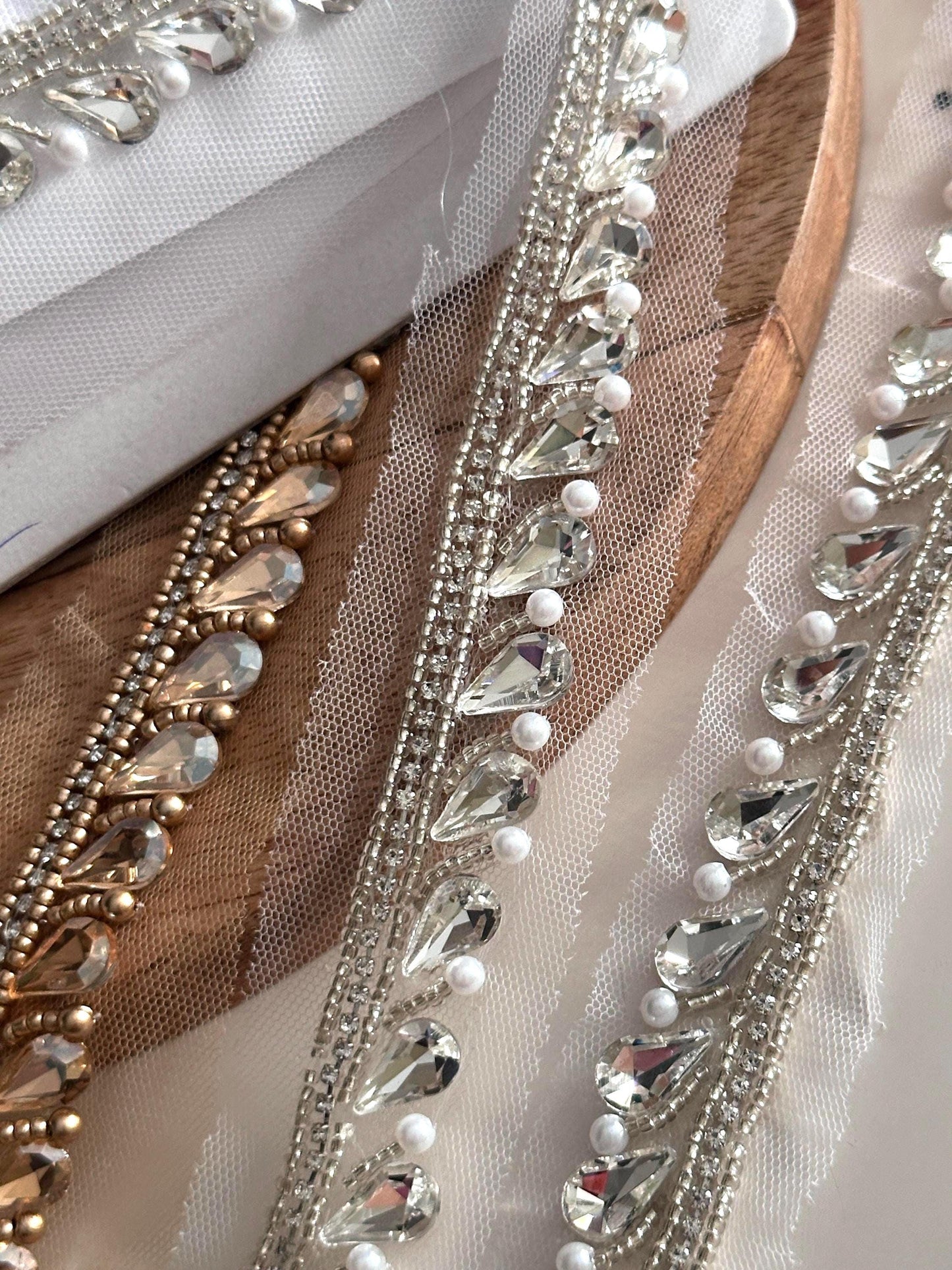 Crystal Pearl Beaded Trim Wedding Ribbon Bridal Belt Sash Pearl Shoulder Strap