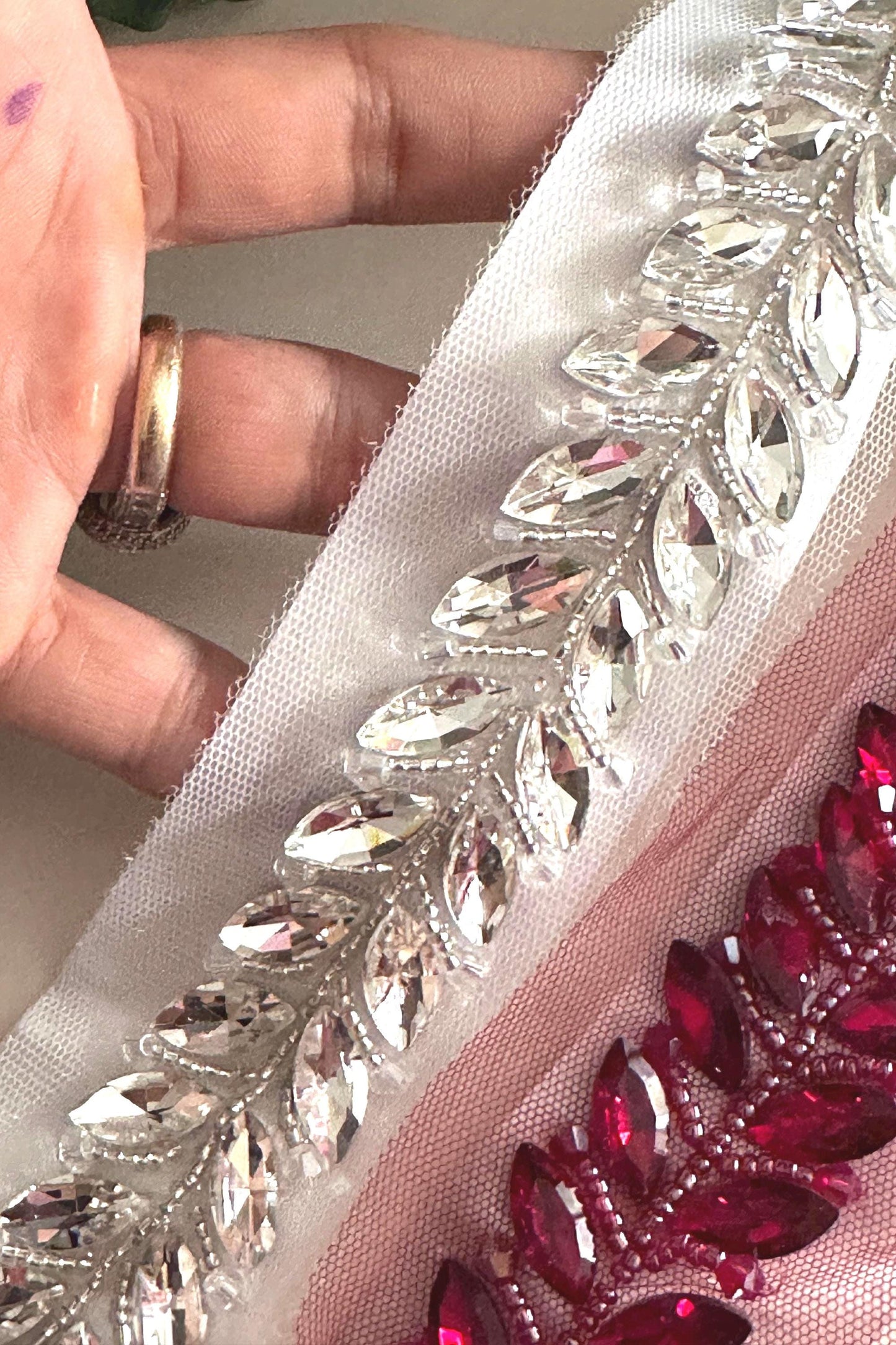 Luxury Crystal Beaded Trim Red