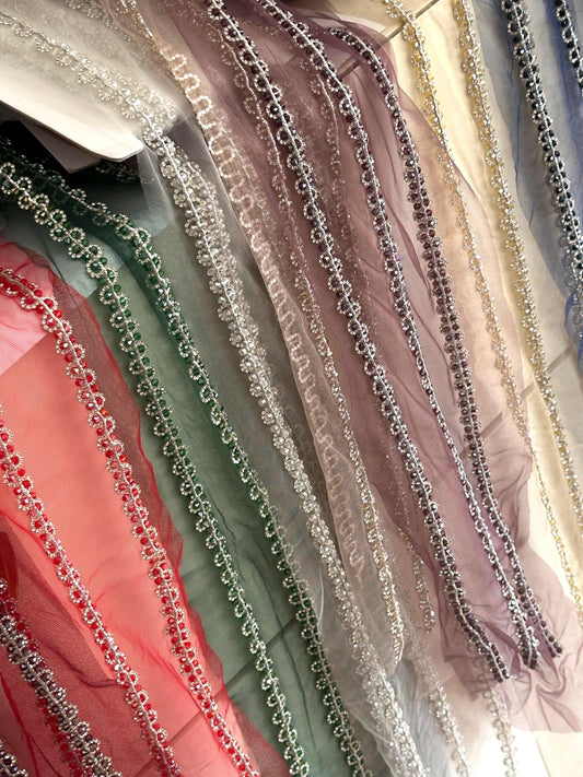 Thin Diamante Stone Trim Multicolor