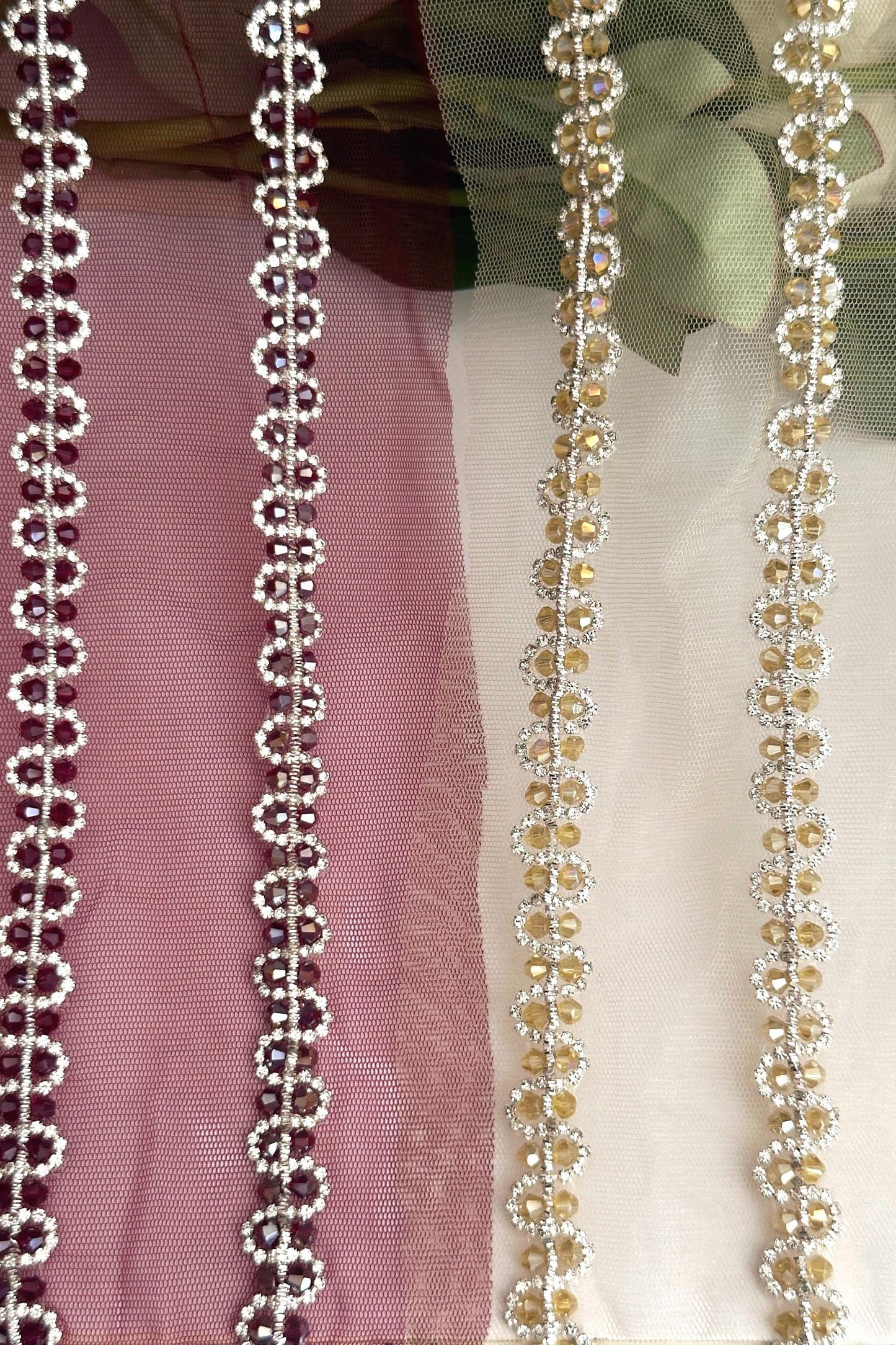 Thin Diamante Stone Trim Multicolor