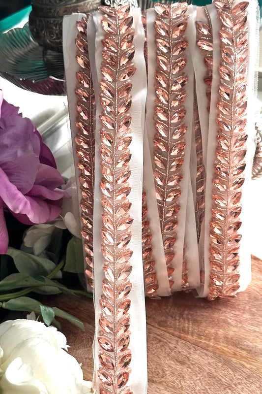 Crystal Beaded Leaf Applique Multicolor