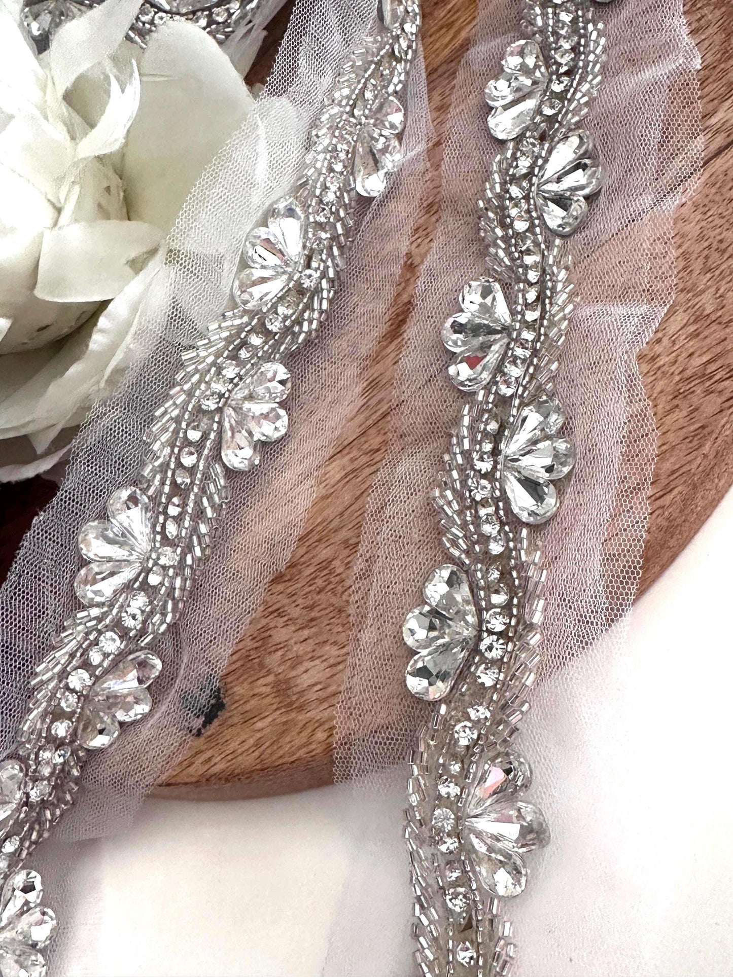 Crystal Rhinestone Beaded Wedding Belt Veil applique Bridal Shoulder Strap