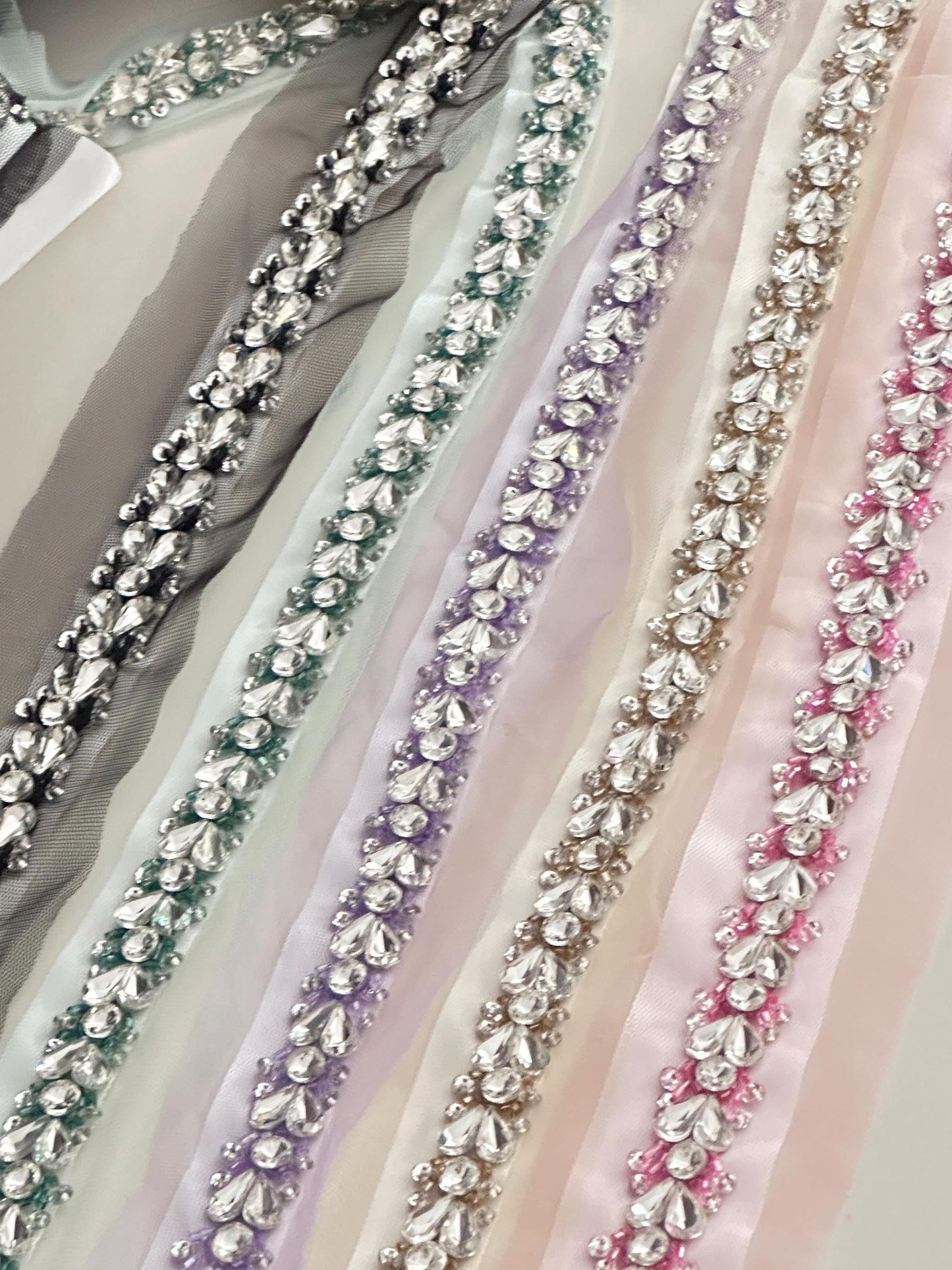 Bridal Veil Trim Handmade Luxury Rhinestone Crystal lace For Wedding Dress
