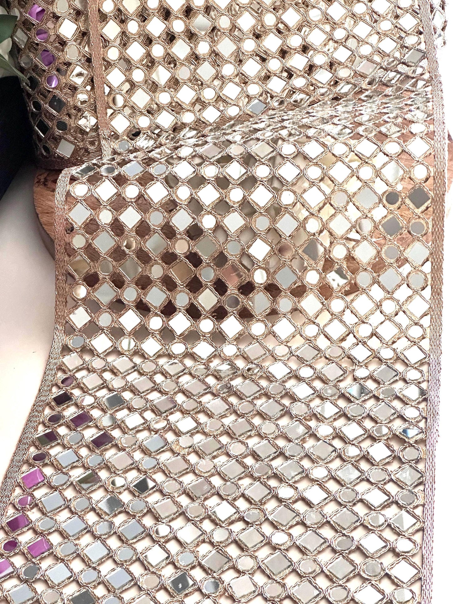 Gold Mirror Broad Belt Fabric for Costume Designer Handmade Embellished Skirt