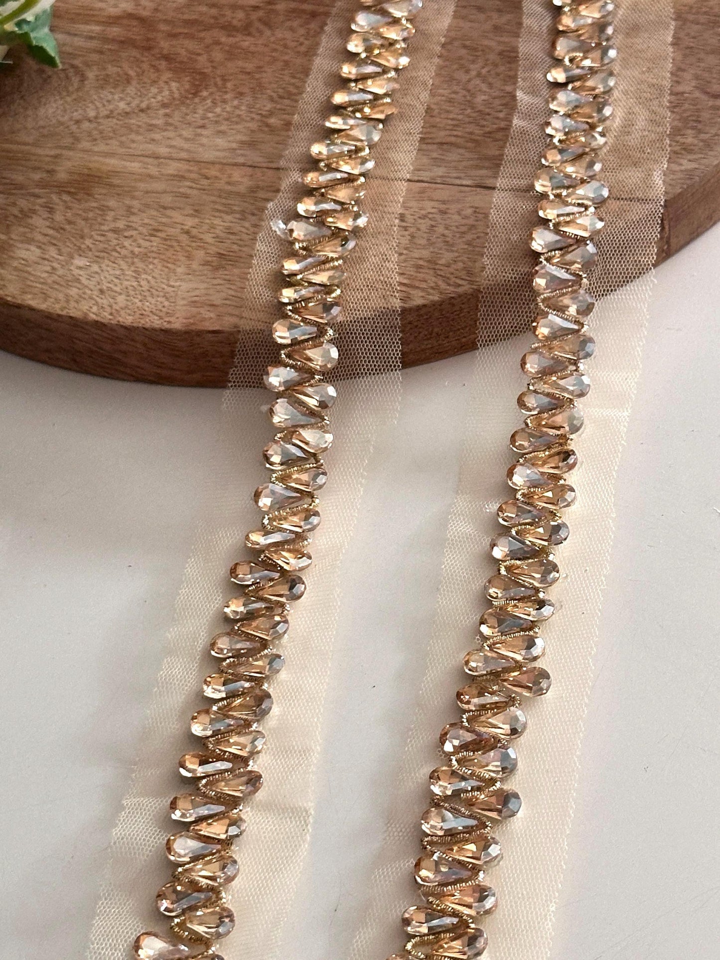 Luxury Crystal Beaded Trim Rhinestone Tear Applique Lace for Wedding Dress Bridal Veil DIY Costume Gold & Silver Embellished Sewing Craft