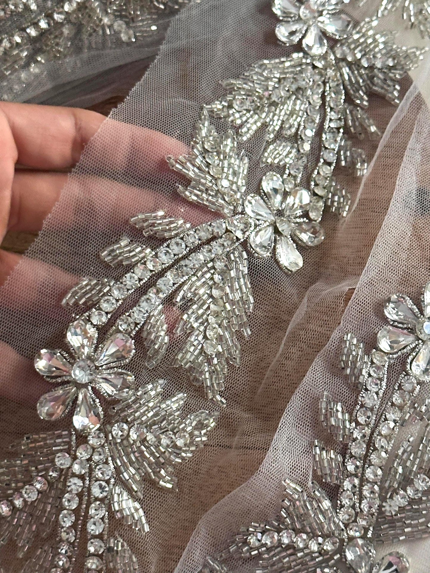 Hand Embroidered Trim Big Crystal Lace Bridal Couture For Wedding Veil Bridesmaid Dress