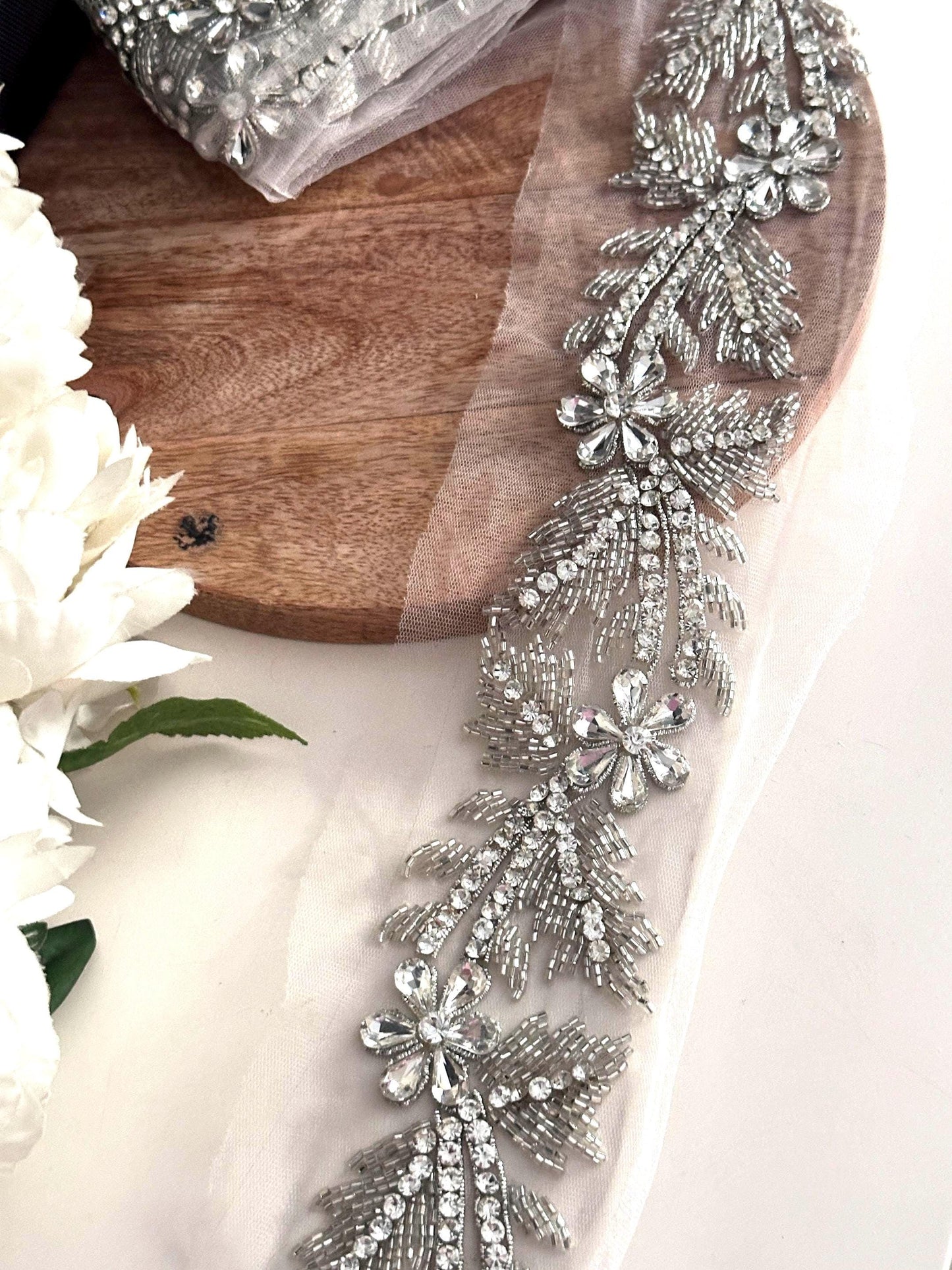 Hand Embroidered Trim Big Crystal Lace Bridal Couture For Wedding Veil Bridesmaid Dress