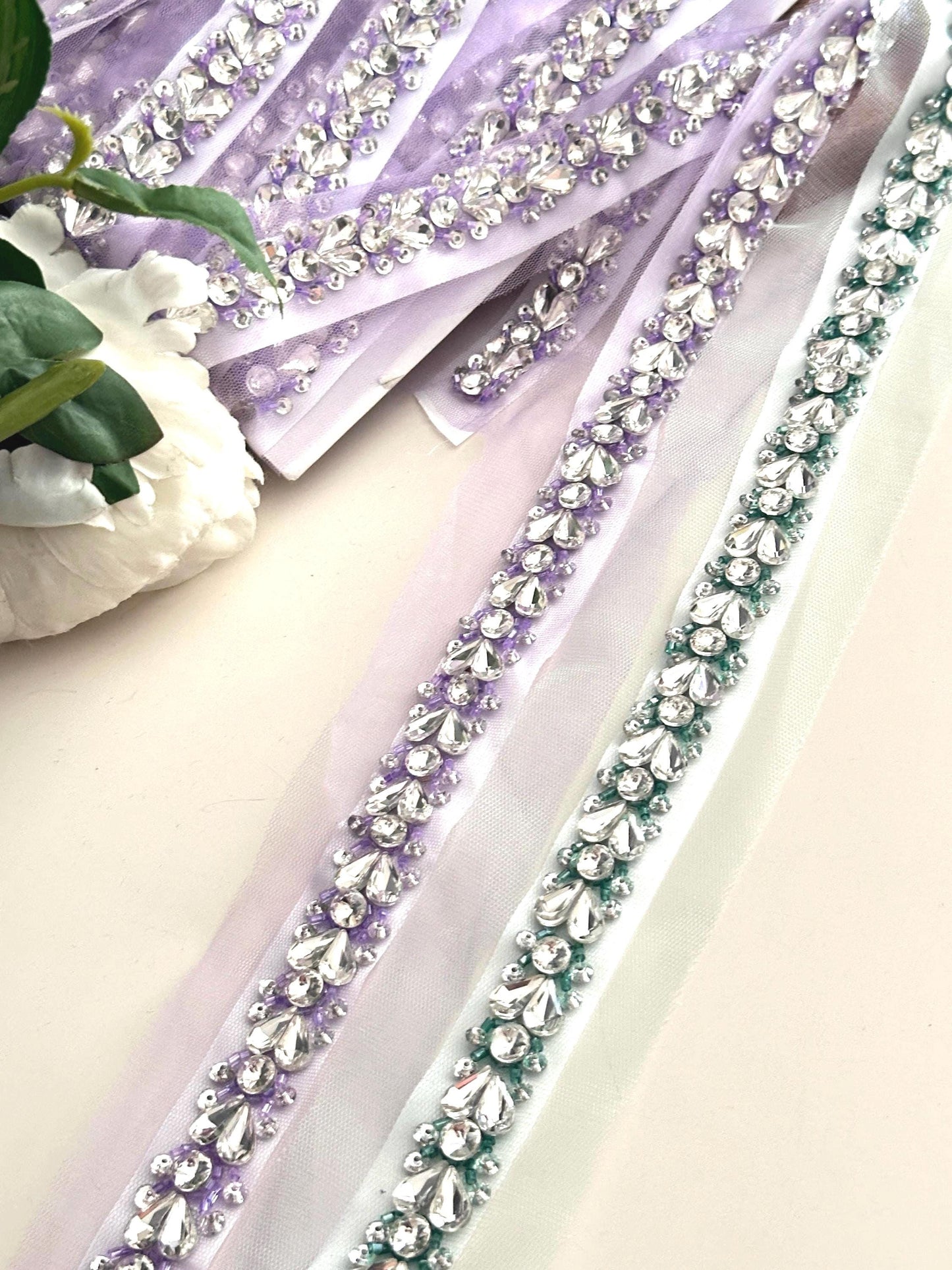 Bridal Veil Trim Handmade Luxury Rhinestone Crystal lace For Wedding Dress