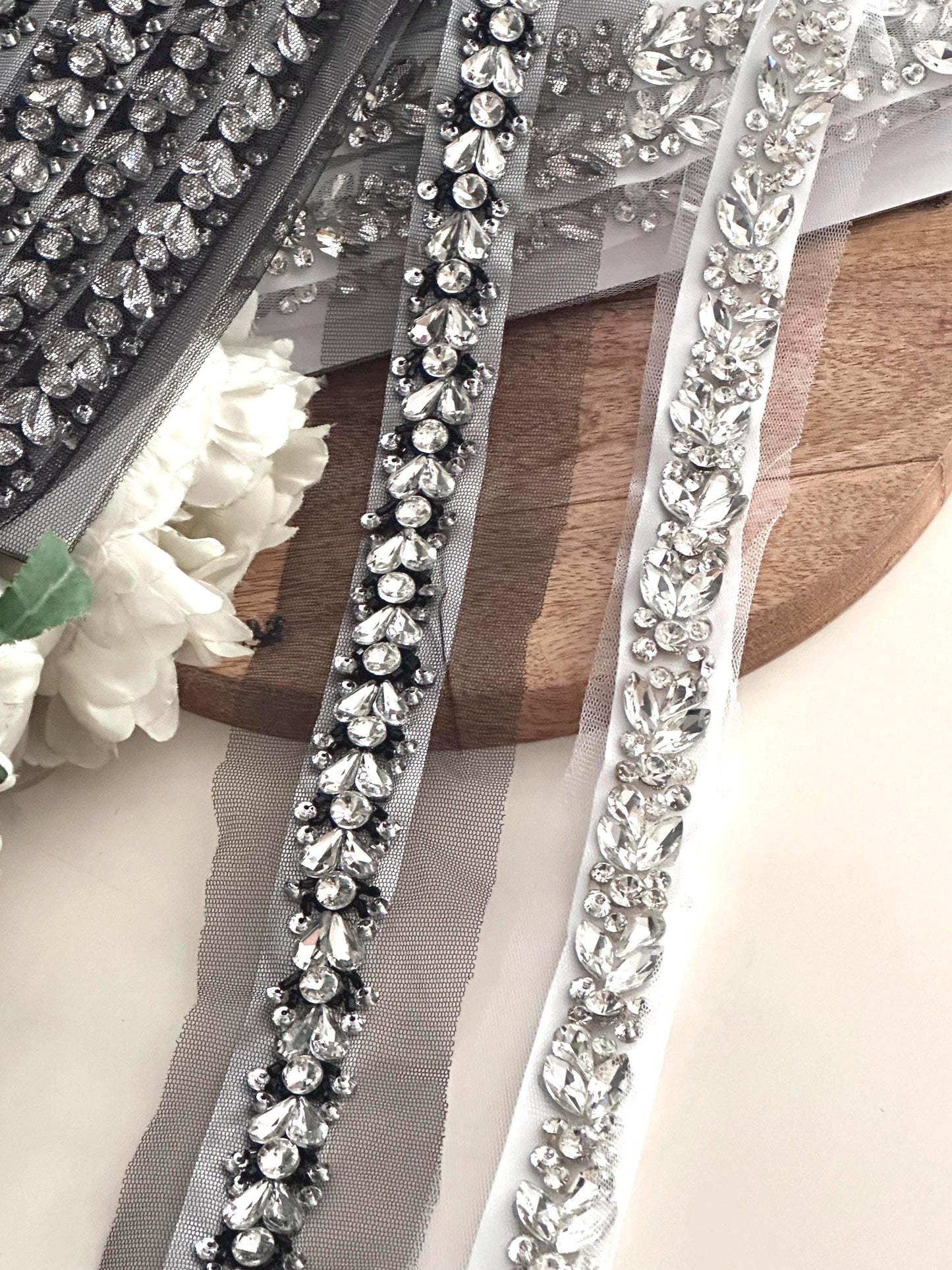 Bridal Veil Trim Handmade Luxury Rhinestone Crystal lace For Wedding Dress