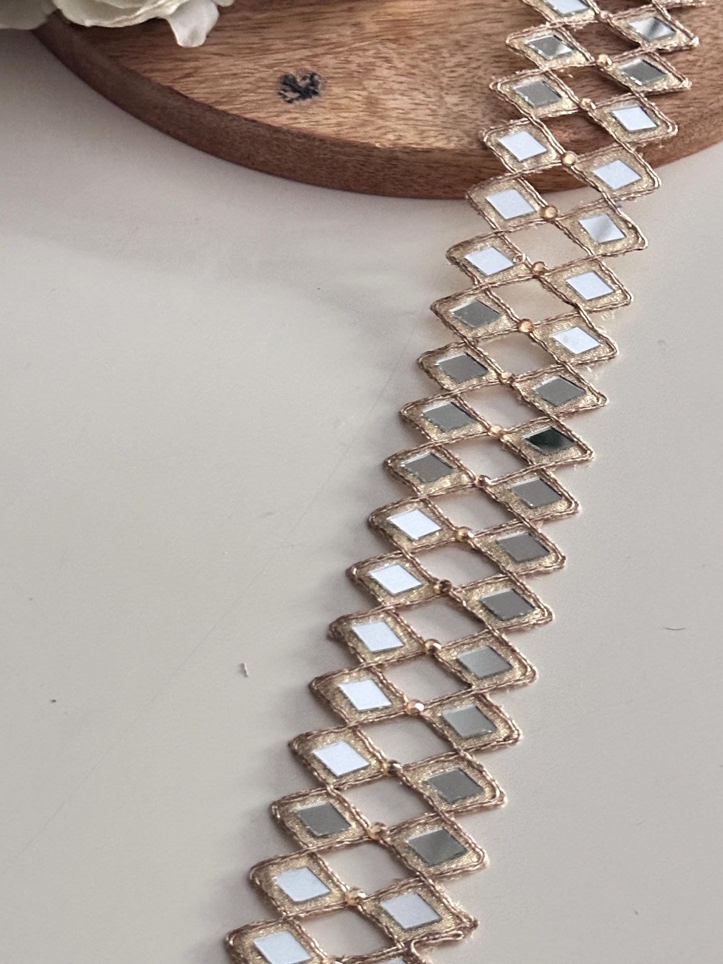 Indian hand crafted mirror work border 4.5cm Rose Gold Cutwork Lace For Costume Dresses belts