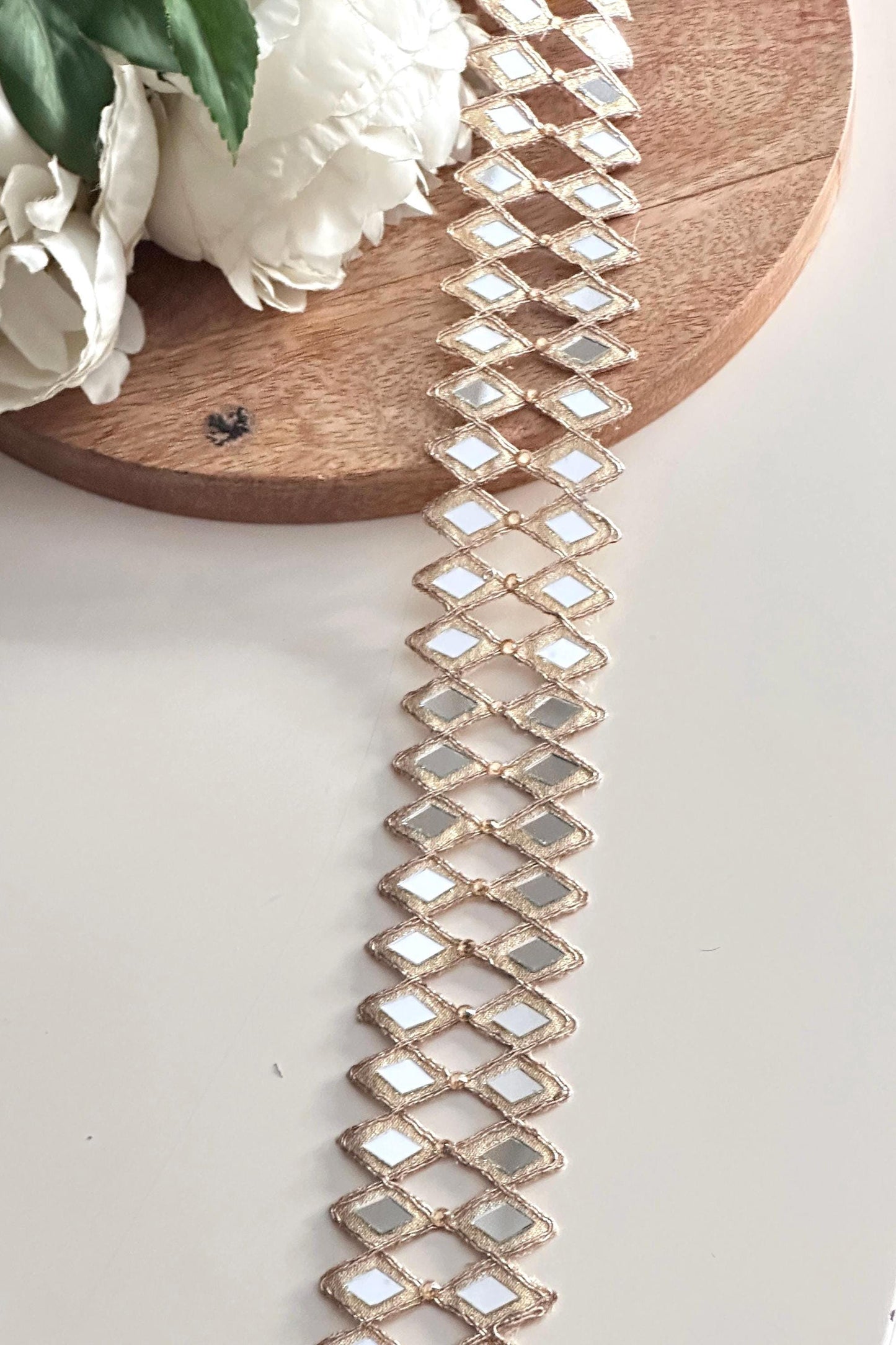 Indian hand crafted mirror work border 4.5cm Rose Gold Cutwork Lace For Costume Dresses belts