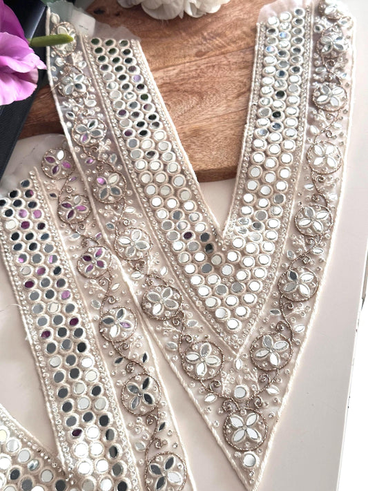 V-Shape Neckline Applique Mirror Zircon Lace