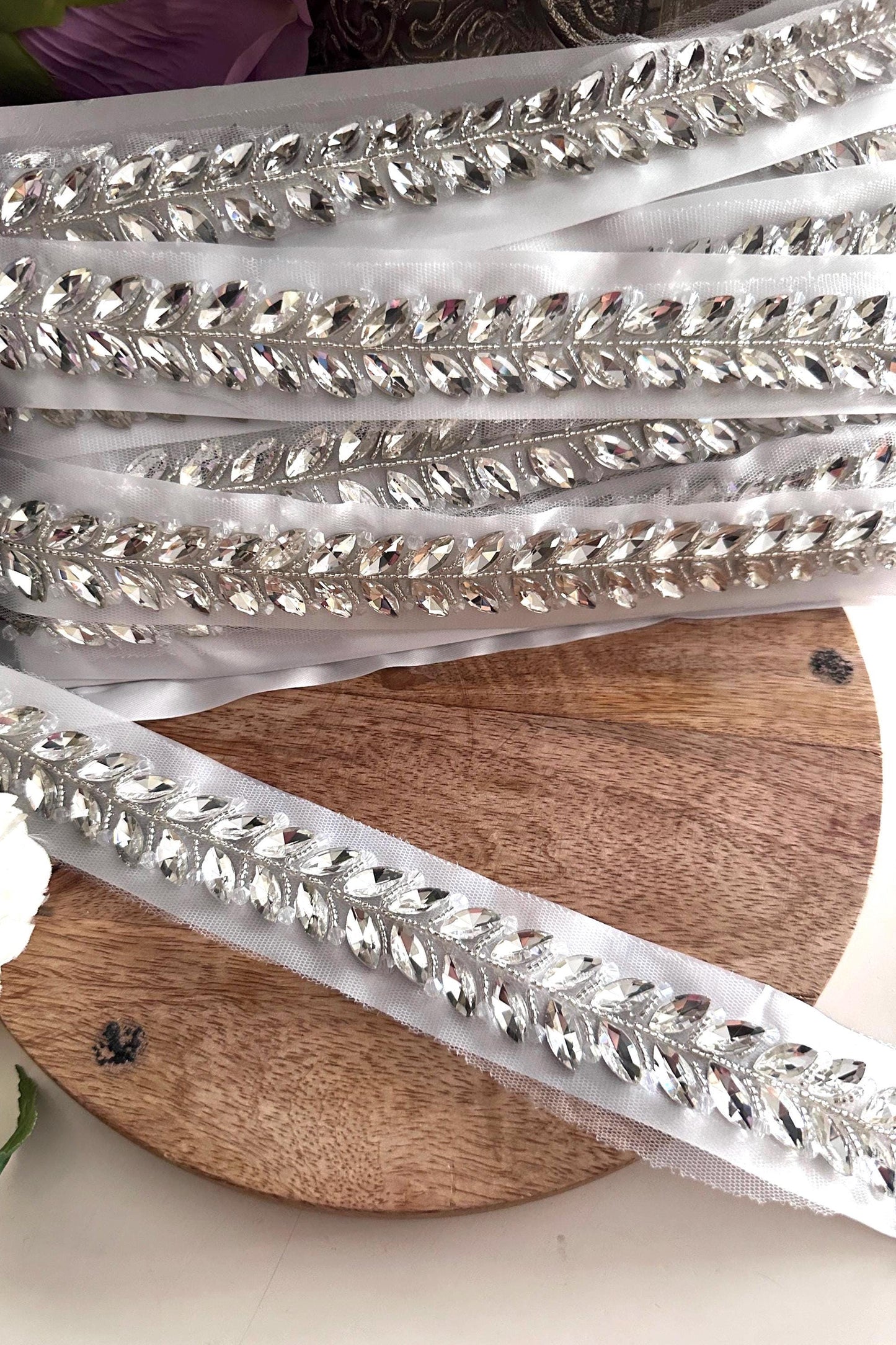 Luxury Crystal Beaded Trim Red