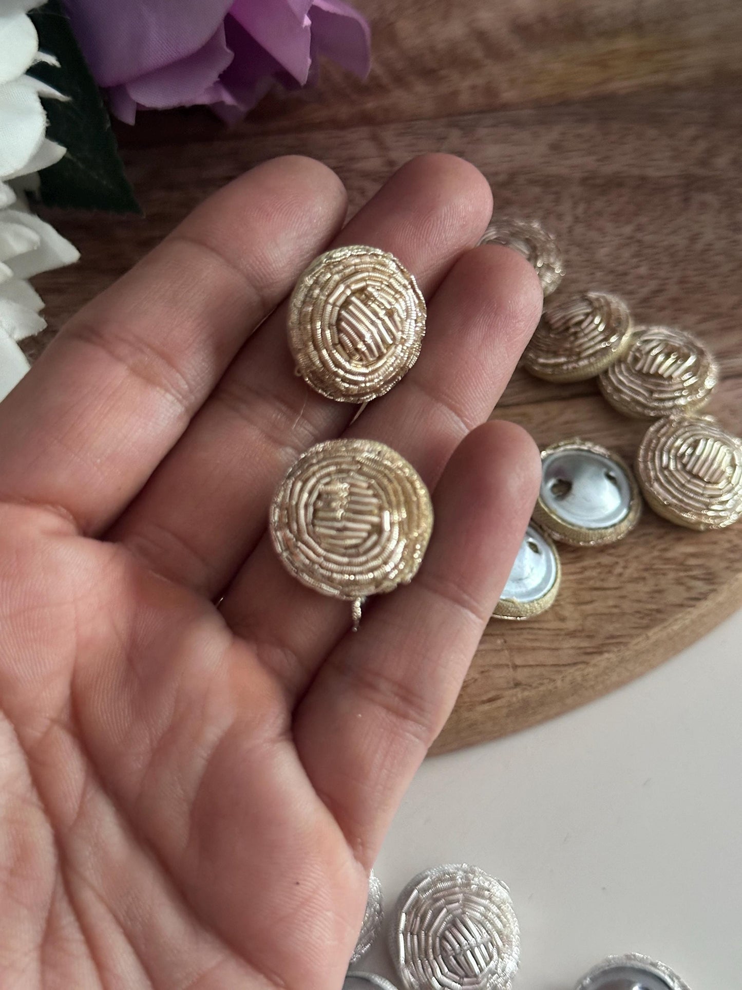 Hand Embroidered Metallic Dome Buttons