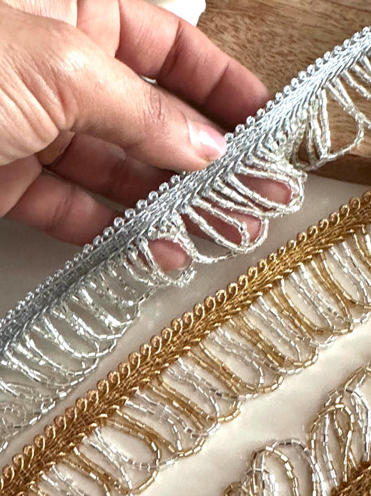 Elegant Beaded Tassel Choker Gold and Silver