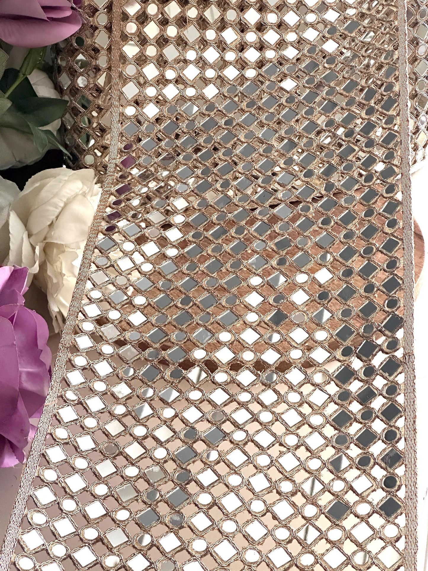 Gold Mirror Broad Belt Fabric for Costume Designer Handmade Embellished Skirt