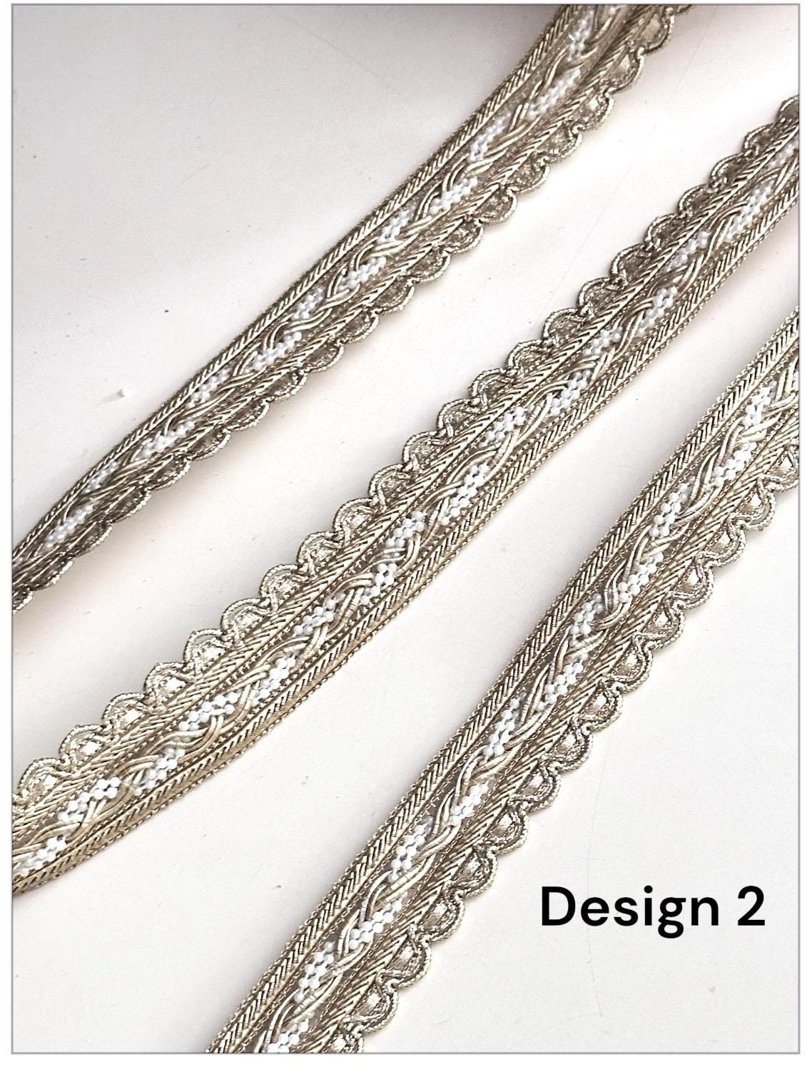 Gold Metallic Pearl Decorative Ribbon Beaded Embroidered Lace for Sewing Costume Embellishment Ribbon Wedding Dress Trim Decor & DIY Craft