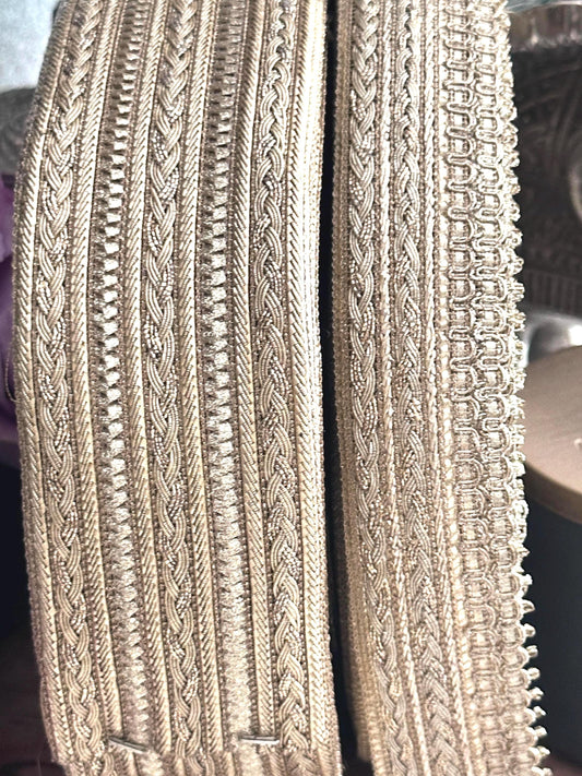 High-quality metallic thread trim for bridal gowns, ethnic wear, and accessories.