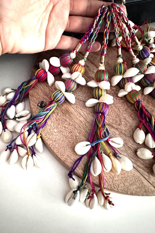 Handmade Cowrie Shell Tassel: Colorful Boho Macrame Accessory