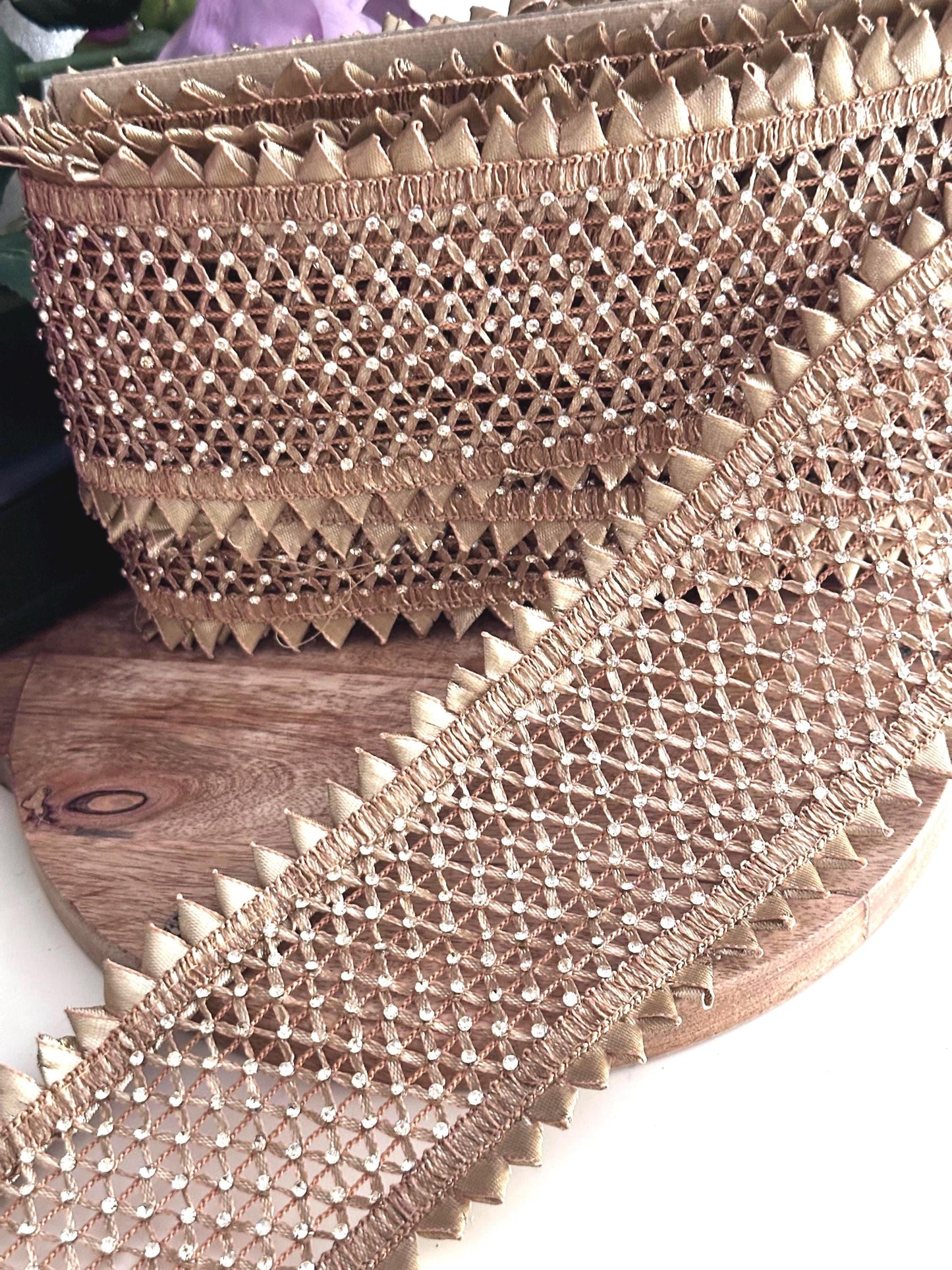 Gold Gota Patti Lace Trim with Beads & Sequins