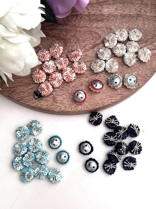 Hand Embroidered Sequin Dome Buttons Applique