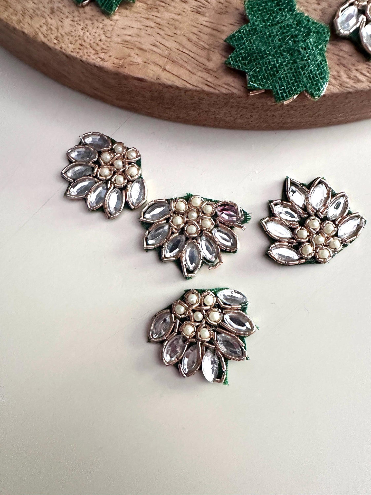 Handmade Kundan Floral Crystal Bead Applique