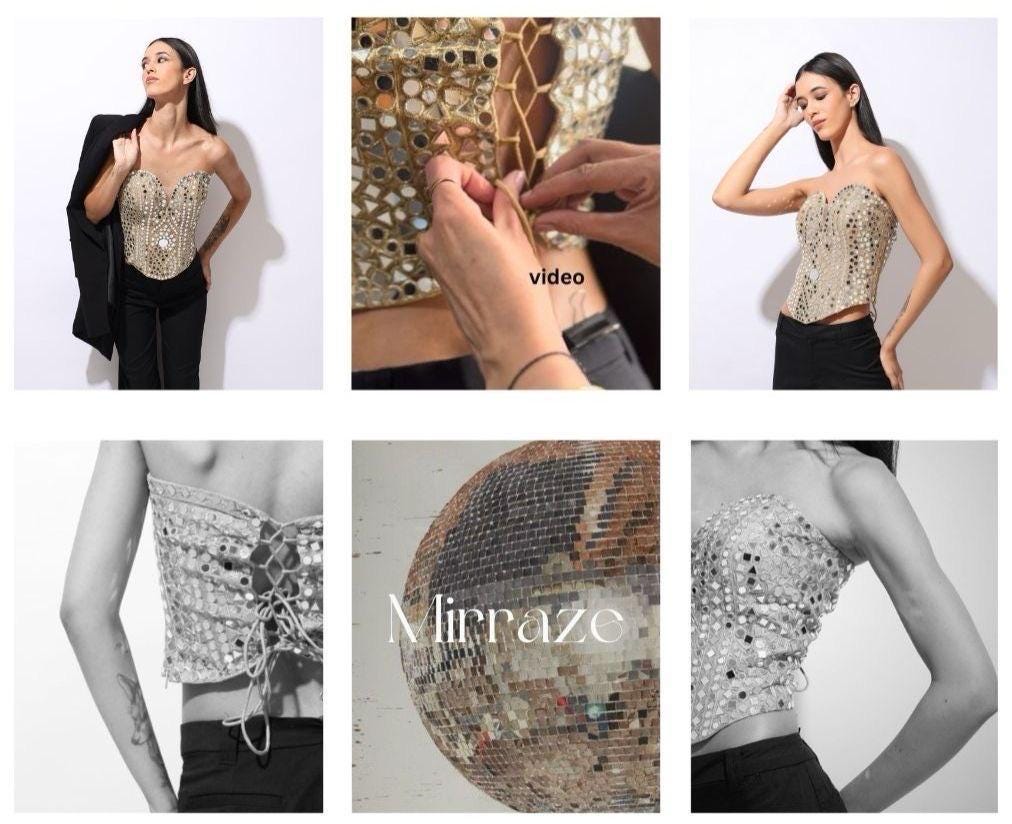 Handcrafted Mirror Work Corset Top Statement Gold Embellished Bustier for Party Designer Fusion & Festive Wear