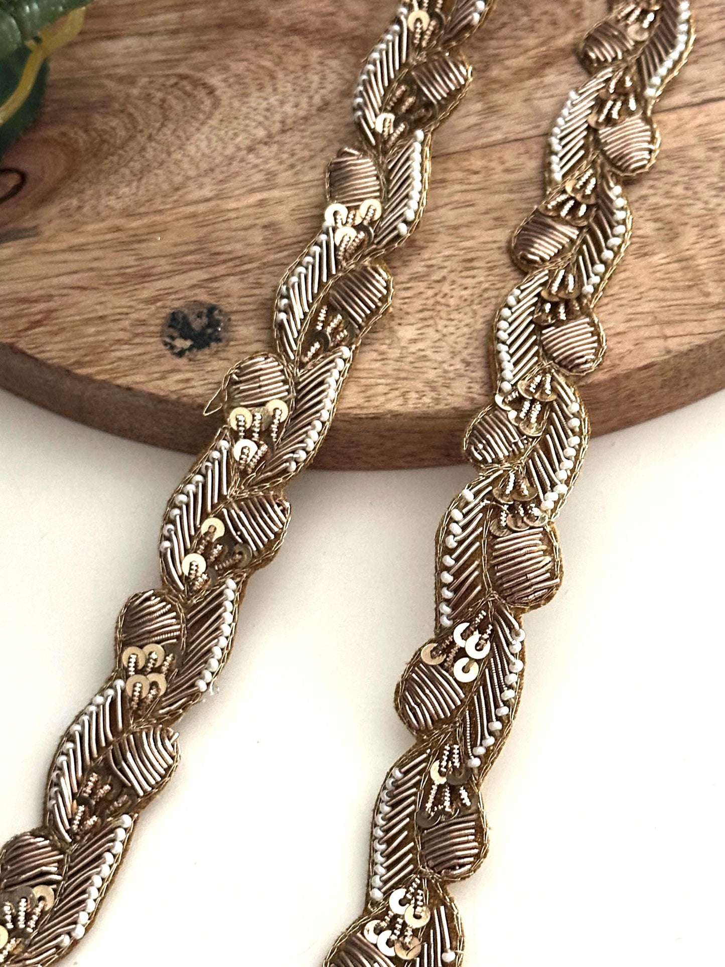 Handmade Gold Zardozi Dabka Trim: Indian Bridal Couture Lace