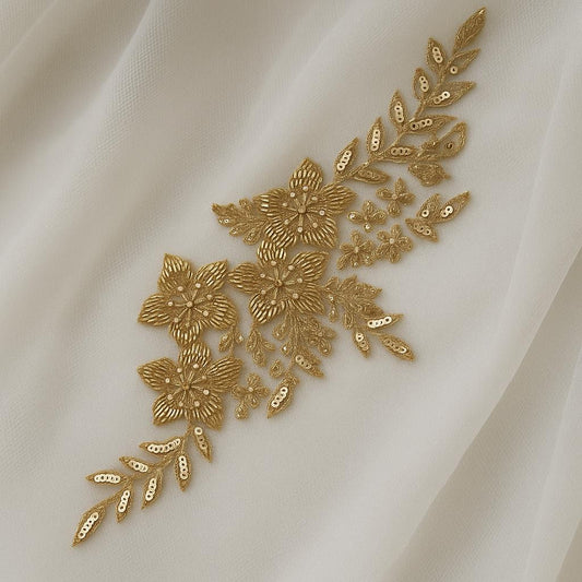 Golden Sequin Floral Applique Patch