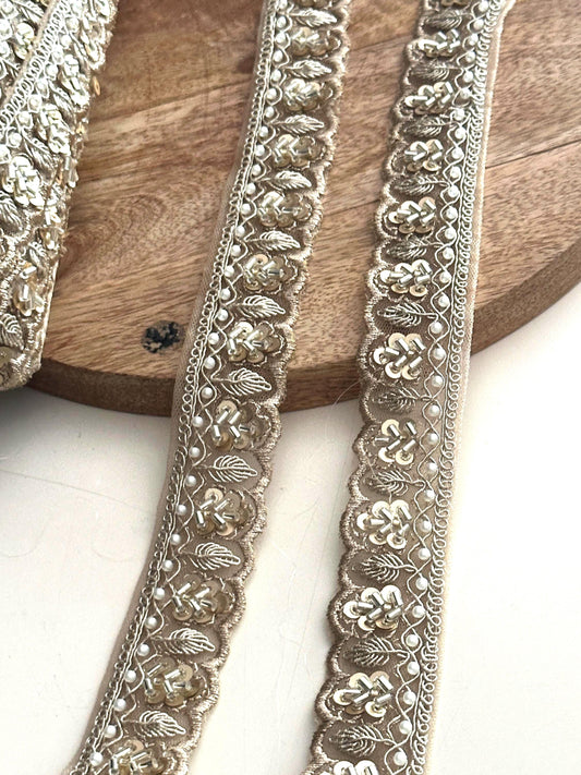 Gold Beaded Trim 9 Meter Roll Pearl Sequin Embroidery Lace
