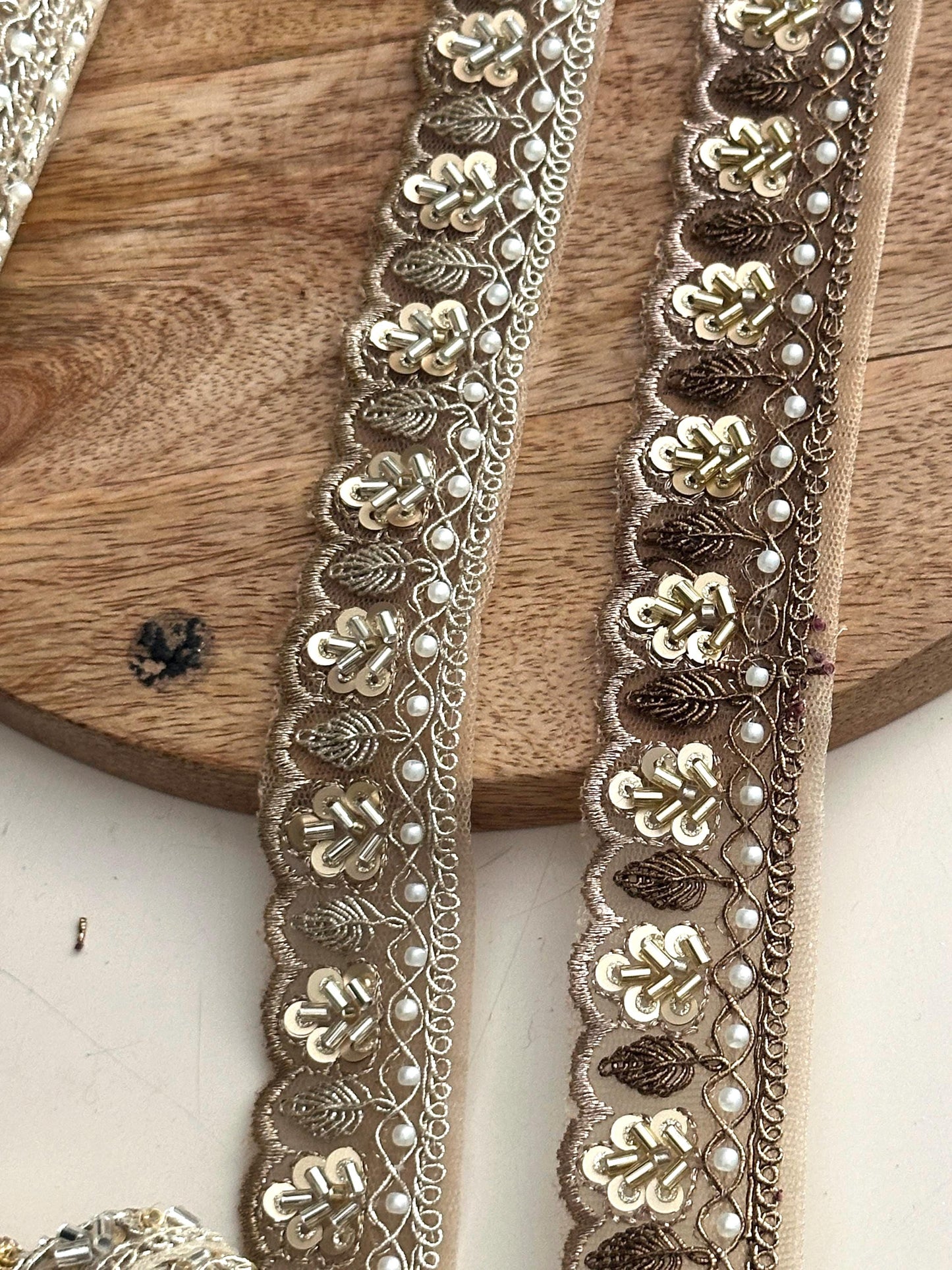 Gold Beaded Trim 9 Meter Roll Pearl Sequin Embroidery Lace