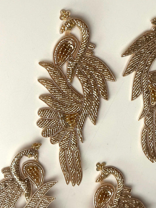 Handmade Gold Peacock Sew-On Applique