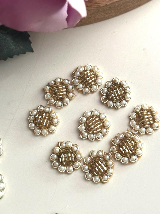 Pearl Beaded Floral Applique Patch