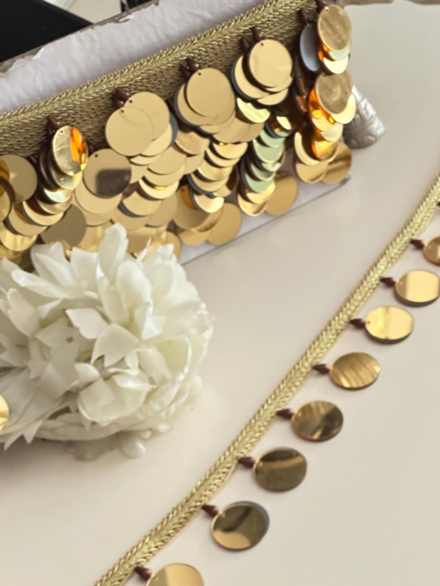 Gold Mirror Sequin Trim Metallic Coin Lace