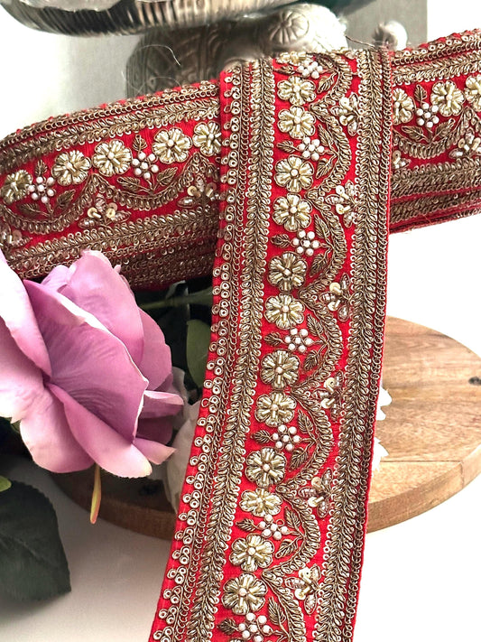 Luxury Red Zardozi Border Trim