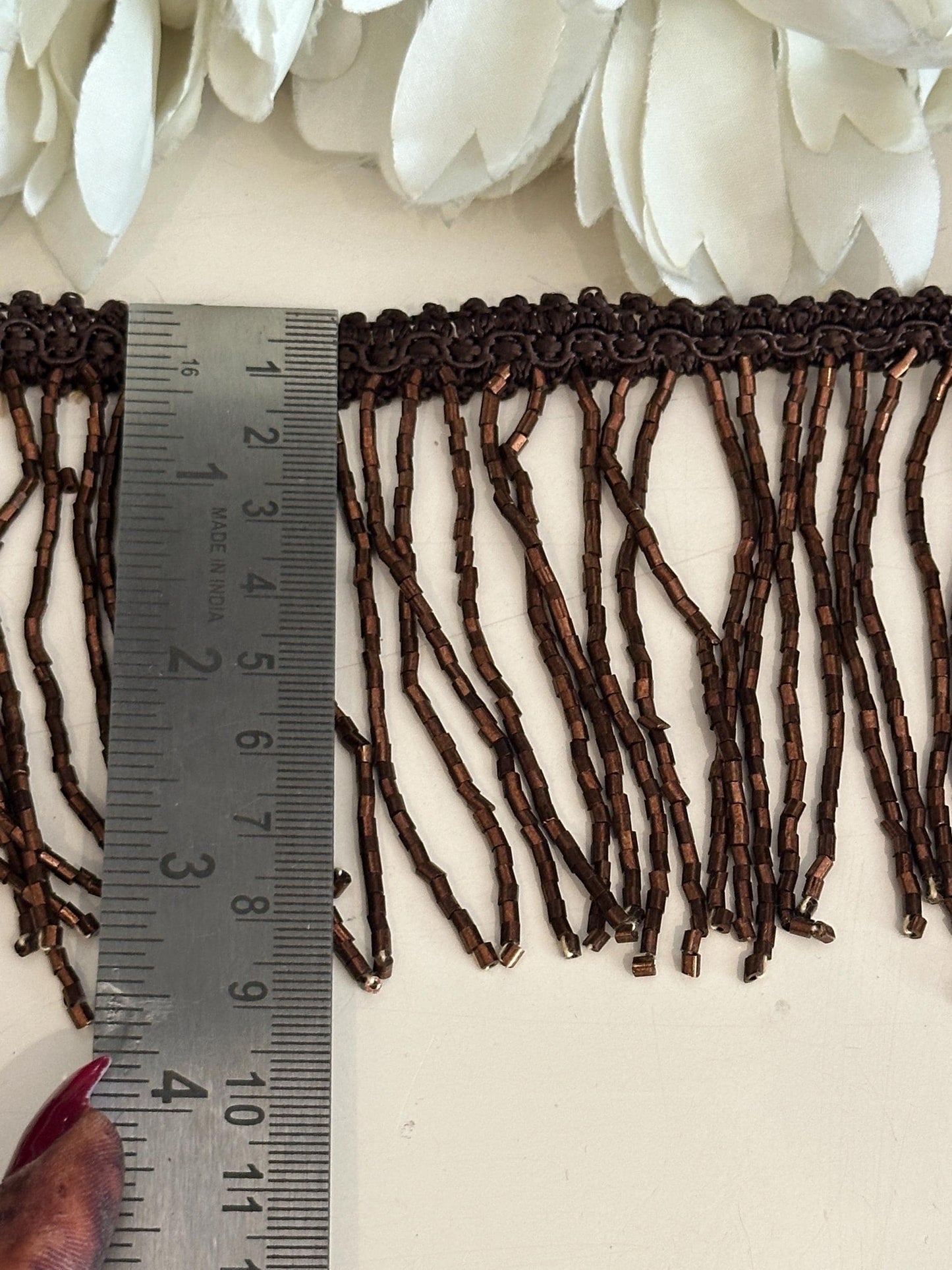 Handmade Brown Beaded Fringe Trim
