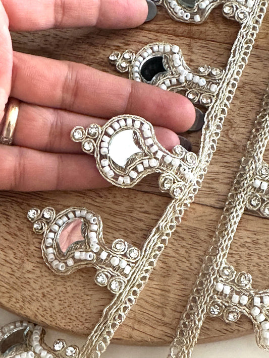 Handmade Mirror Lace Trim Pearl Hanging Beaded Border