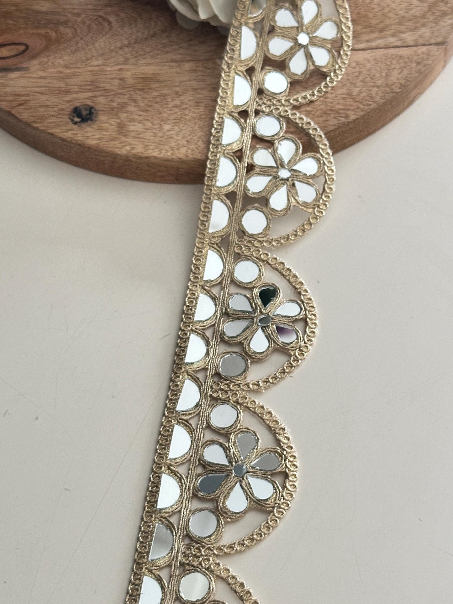 Gold Mirror Work Lace Trim Handmade Scalloped Mirror Border