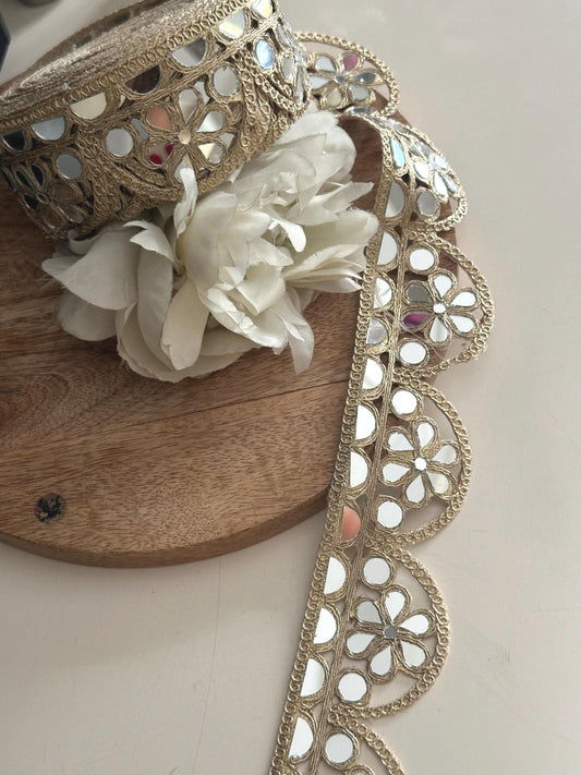 Gold Mirror Work Lace Trim Handmade Scalloped Mirror Border