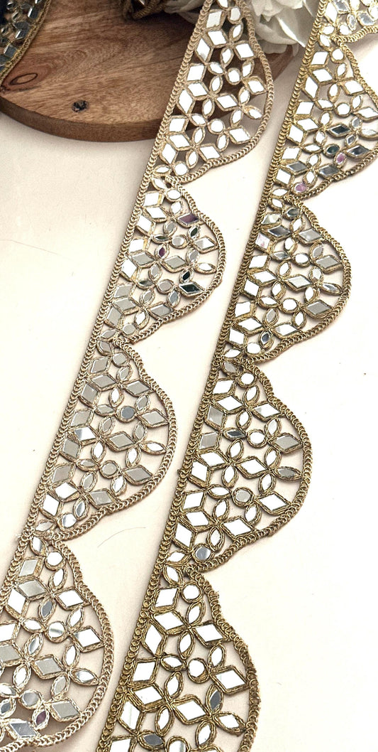 Handmade Mirror Belt Lace Gold Fabric Trim for Waist Belts