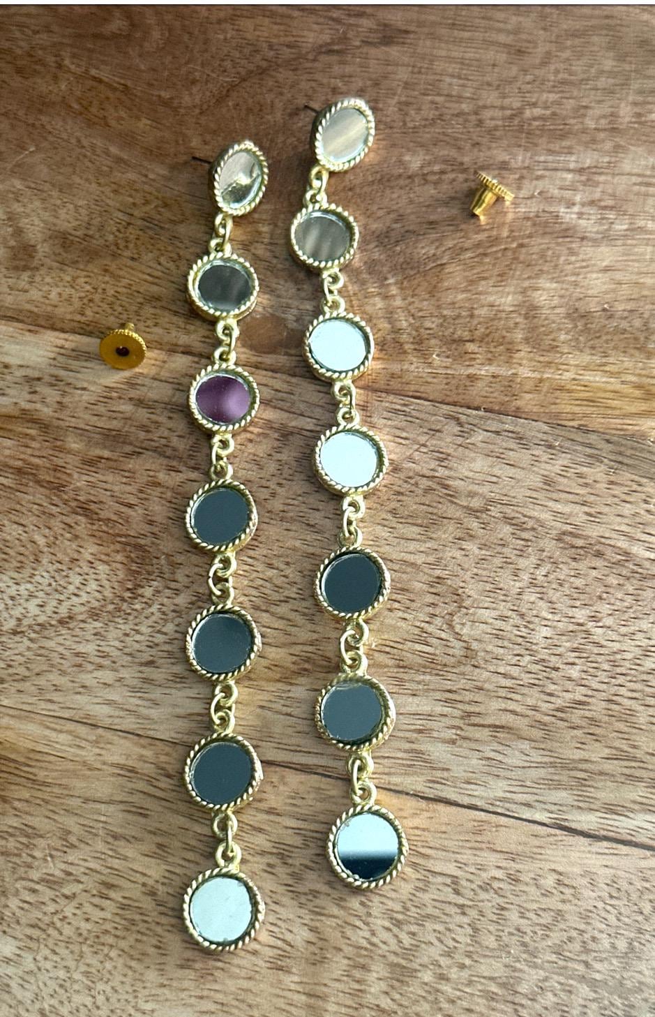 Gold Mirror Drop Earrings Handmade Statement