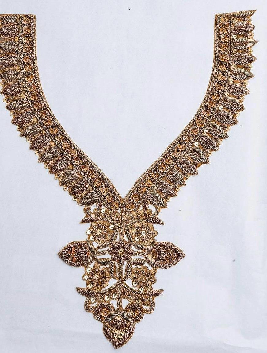 Hand Embroidered Gold Neck Applique Patch