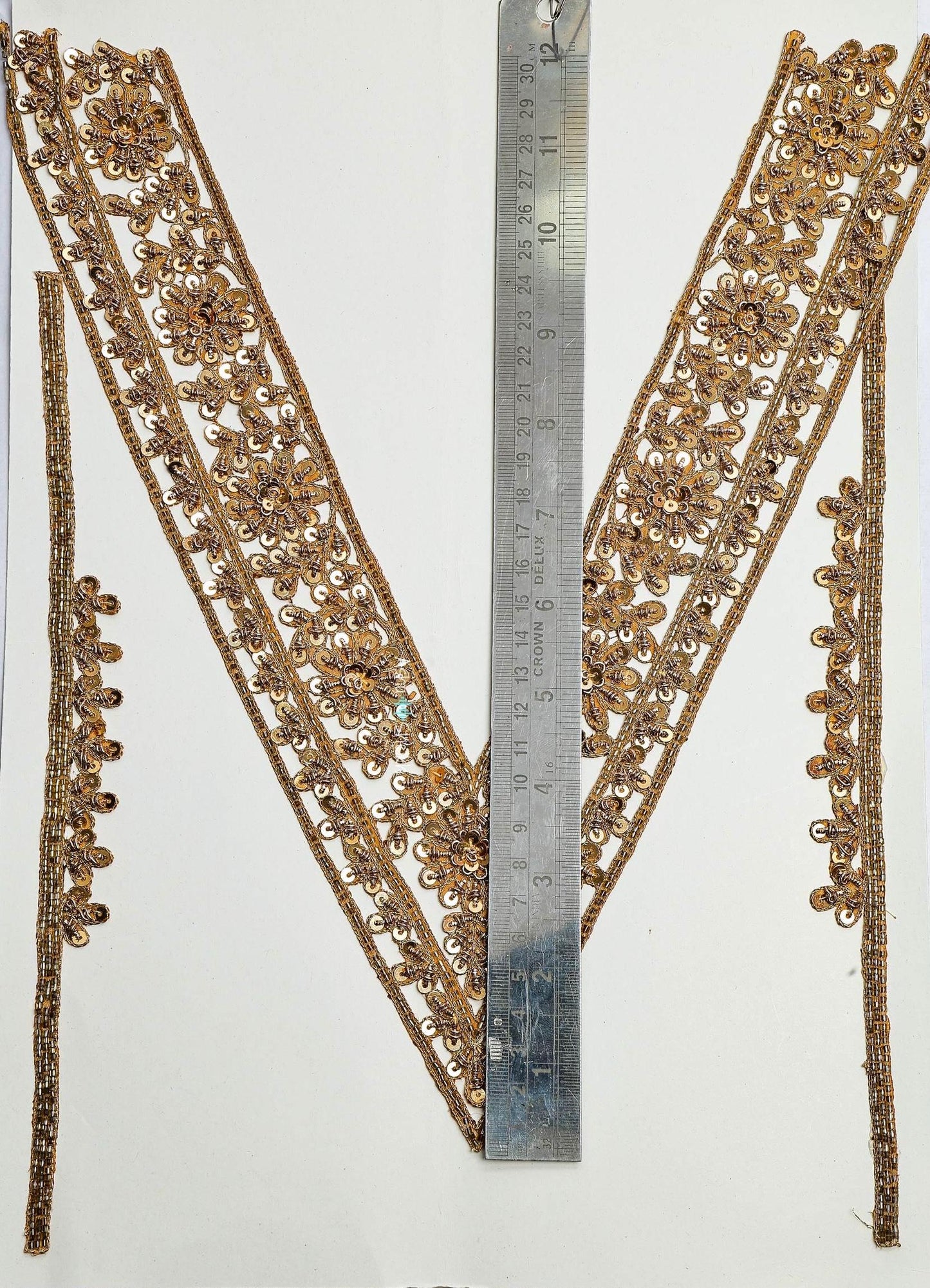 Hand Embroidered Gold Neck Applique Patch Work
