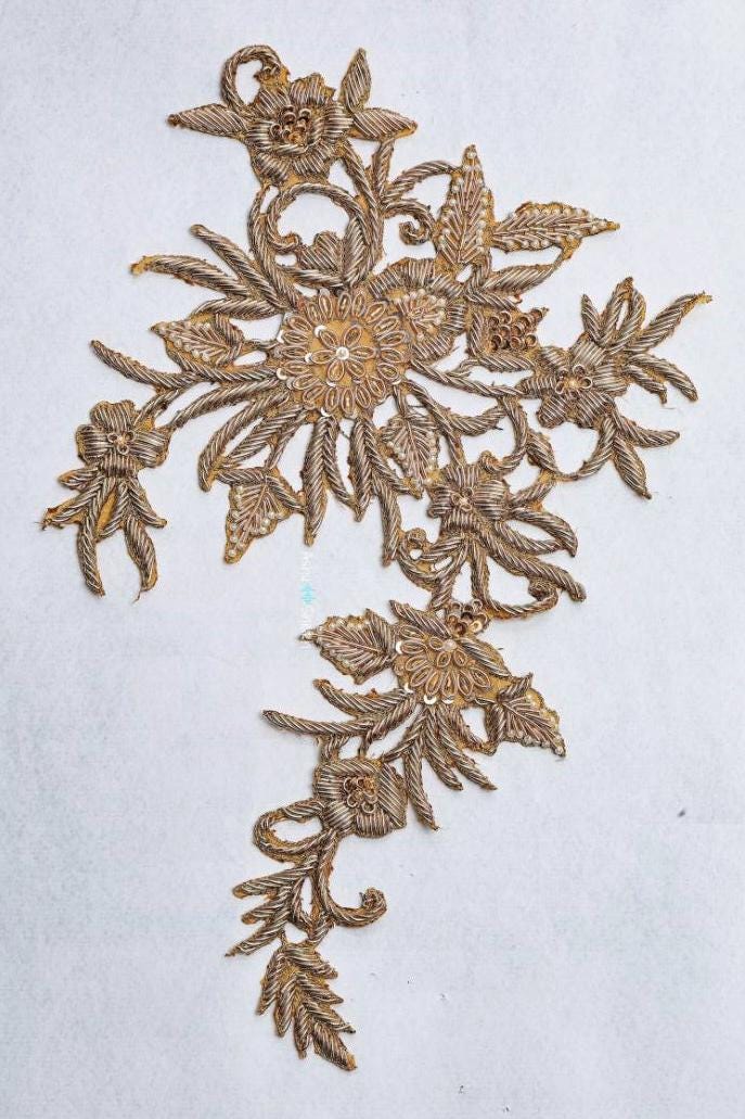 Gold Hand Embroidered Floral Applique